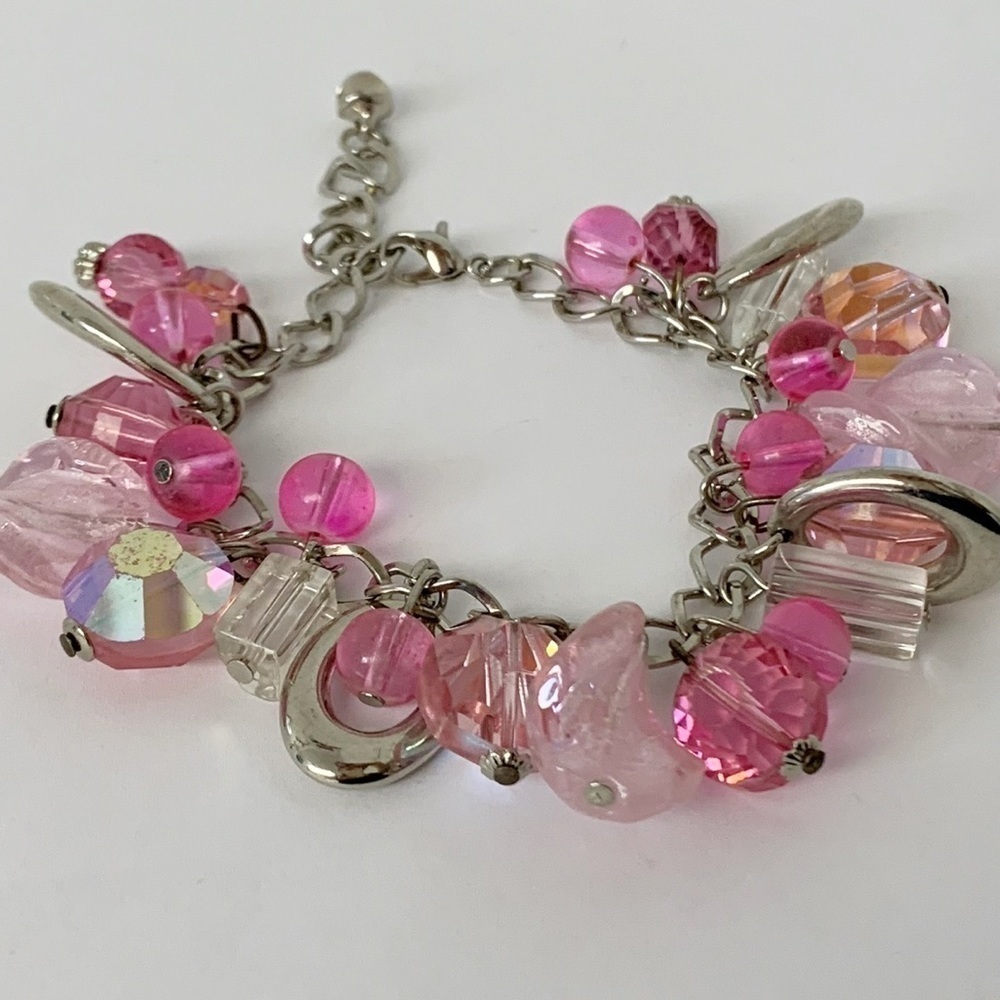 Light Pink and Silver Beaded glass Bracelet